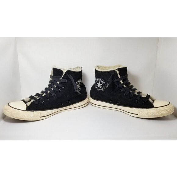 Converse All Star Chuck Taylor High Tops Women 10 Wool Faux Fur Black Embroidery - Picture 5 of 12